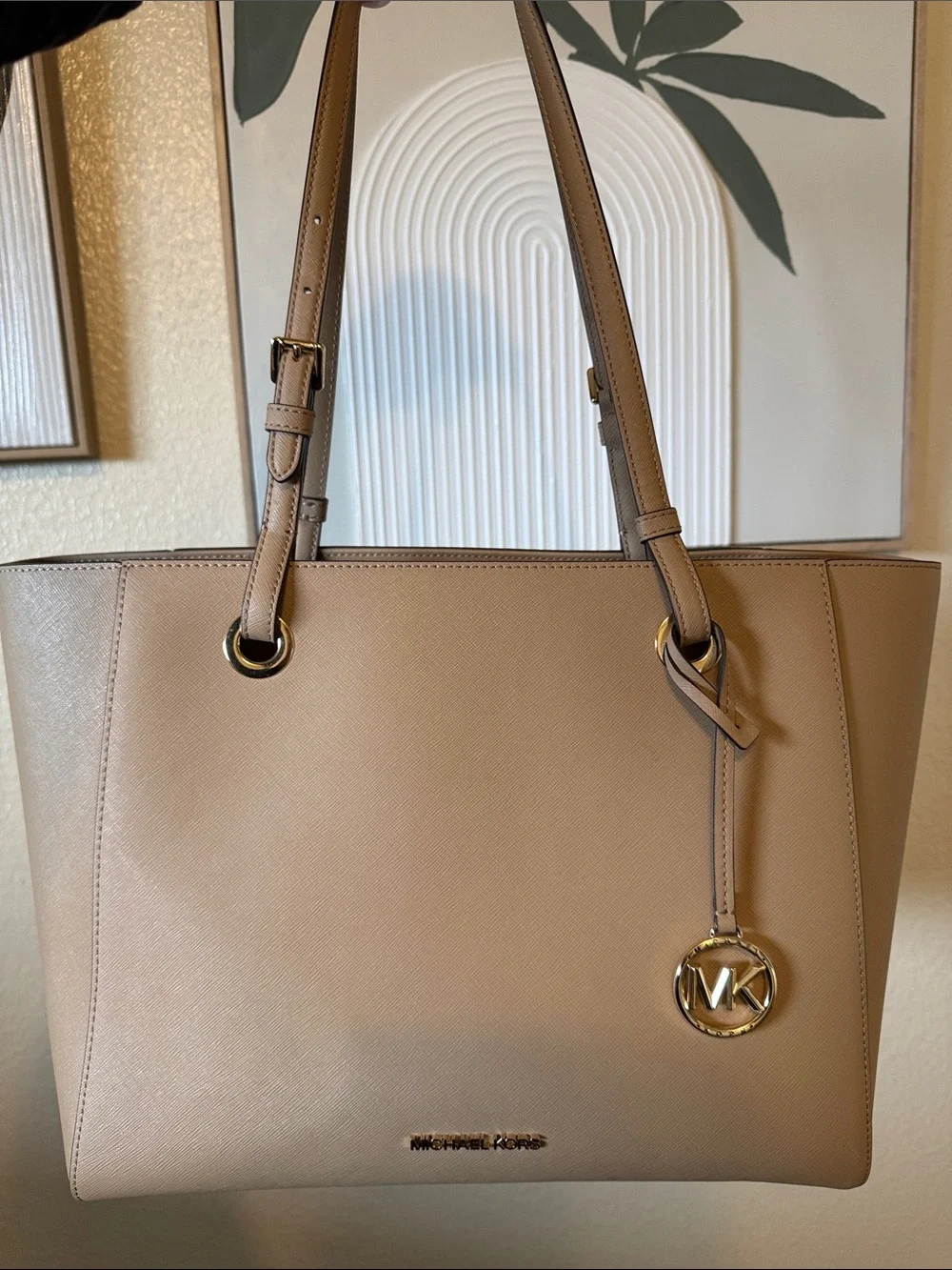 Michael Kors Tan Saffiano Leather Tote with Gold Hardware